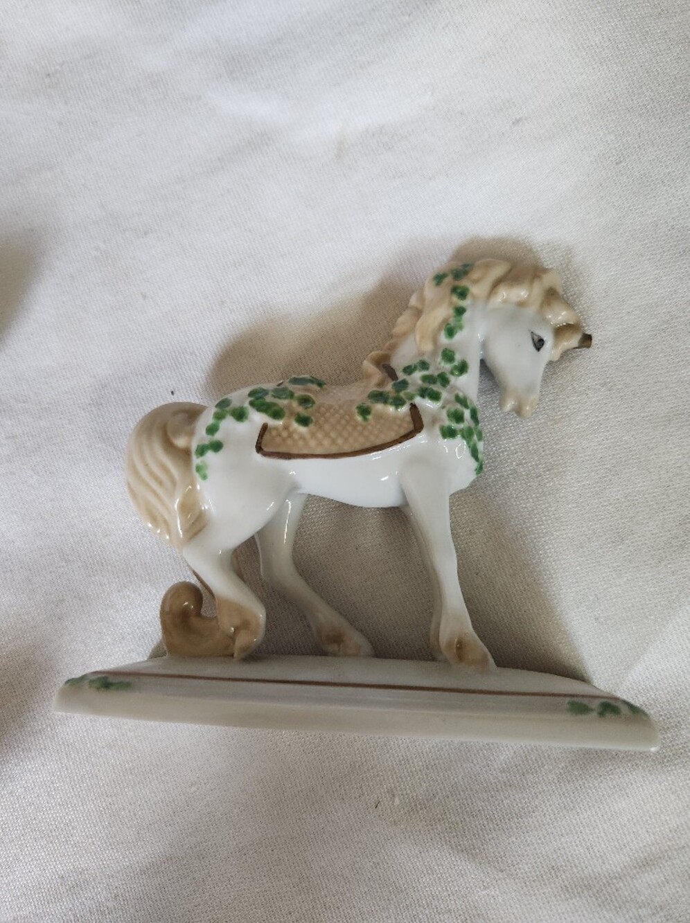 Vintage Franklin Mint Unicorn Figurine Green Floral Porcelain